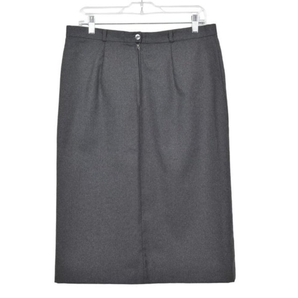 Vintage Allure Wool Grey Midi Skirt Pencil Front Slit Size Medium - Picture 3 of 10